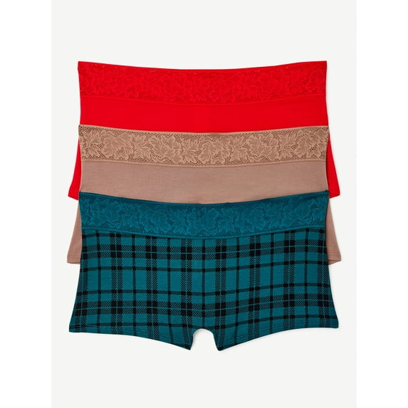 Joyspun Women's Modal and Lace Boyshort Panties, 3-Pack, Sizes S to 3XL