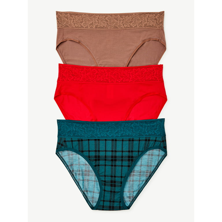 Joyspun Women's Modal and Lace Hi Cut Brief Panties, 3-Pack, Sizes S to 3XL  