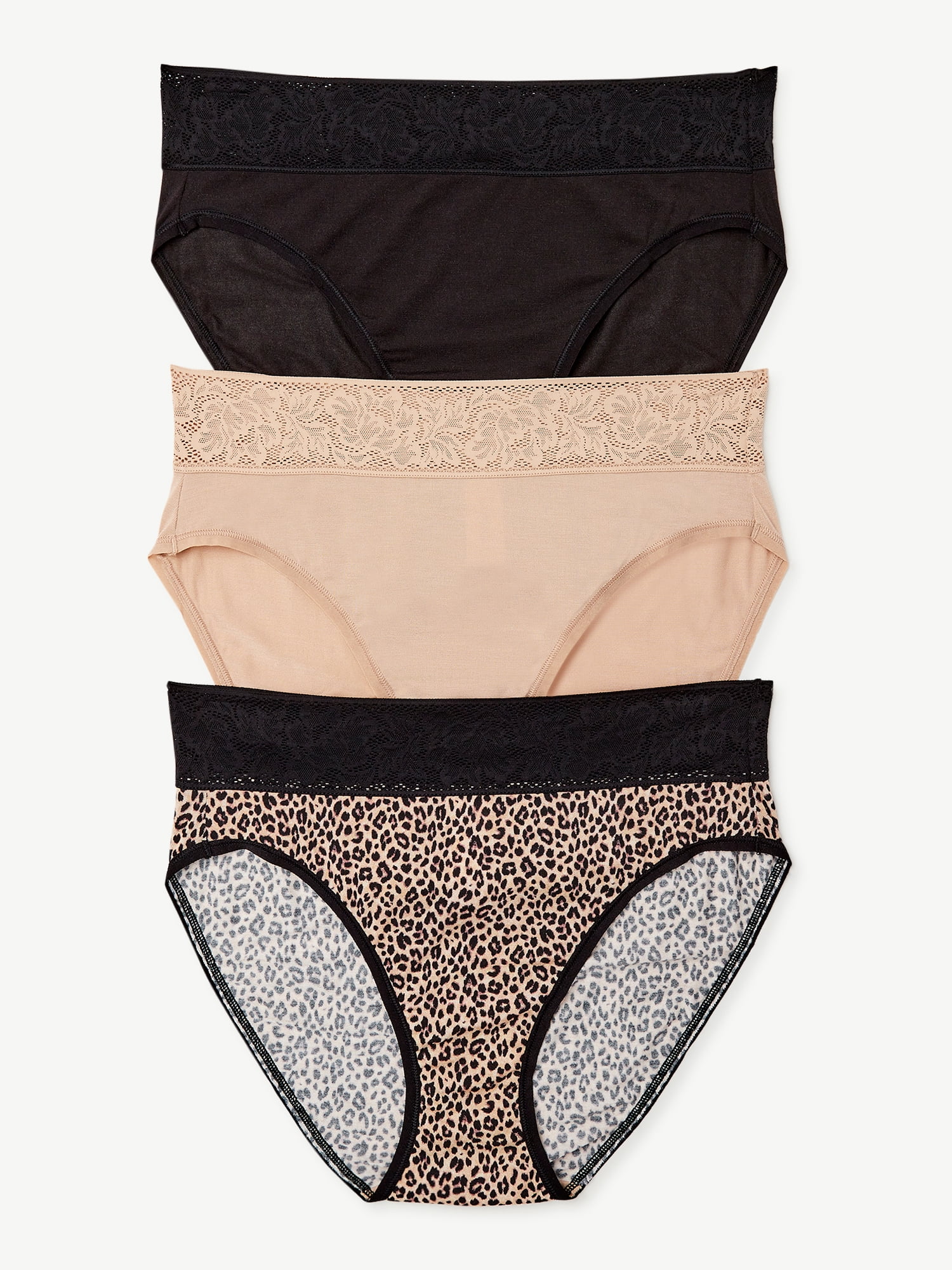 Women's Underwear Lace Trim Nylon Briefs Full Cut Carole Panties, 3-Pack 
