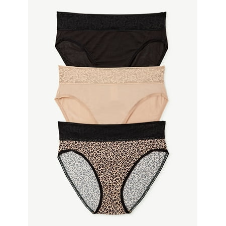 Joyspun Women's Modal and Lace Hi Cut Brief Panties, 3-Pack, Sizes S to 3XL