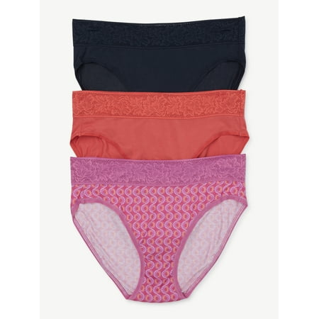 Joyspun Women's Modal and Lace Hi Cut Panties, 3-Pack, Sizes to 3XL