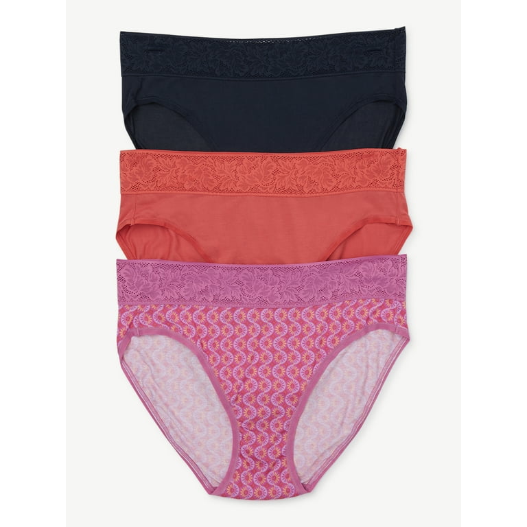 Joyspun Women's Modal and Lace Hi Cut Panties, 3-Pack, Sizes to 3XL 