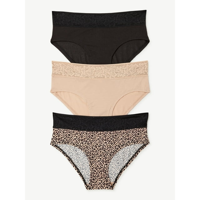 Joyspun Women's Modal and Lace Hipster Panties, 3-Pack, Sizes S to 3XL