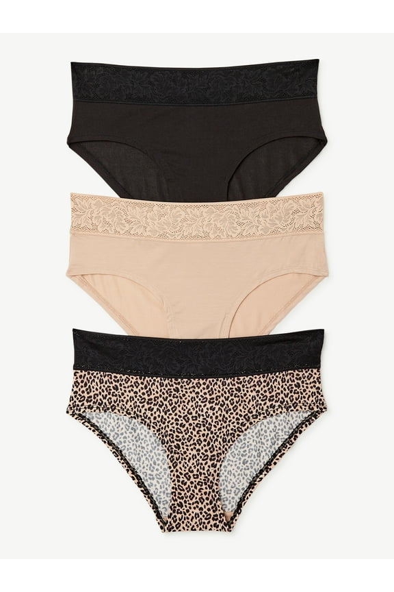 Women's Modal and Lace Hipster Panties, 3-Pack, Sizes S to 3XL