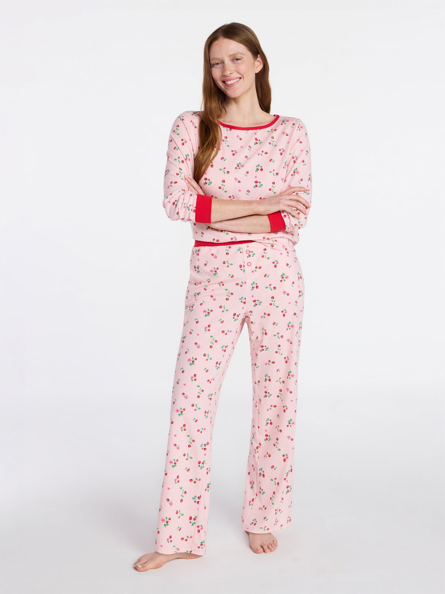 Joyspun Women's Mommy-Daughter Family Matching Cotton Blend Sleep Top and Pants Pajama Set, 2-Piece, Sizes XXS-3X