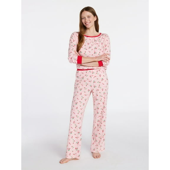 Joyspun Women's Mommy-Daughter Family Matching Cotton Sleep Top and Pants Pajama Set, 2-Piece, Sizes XXS-3X