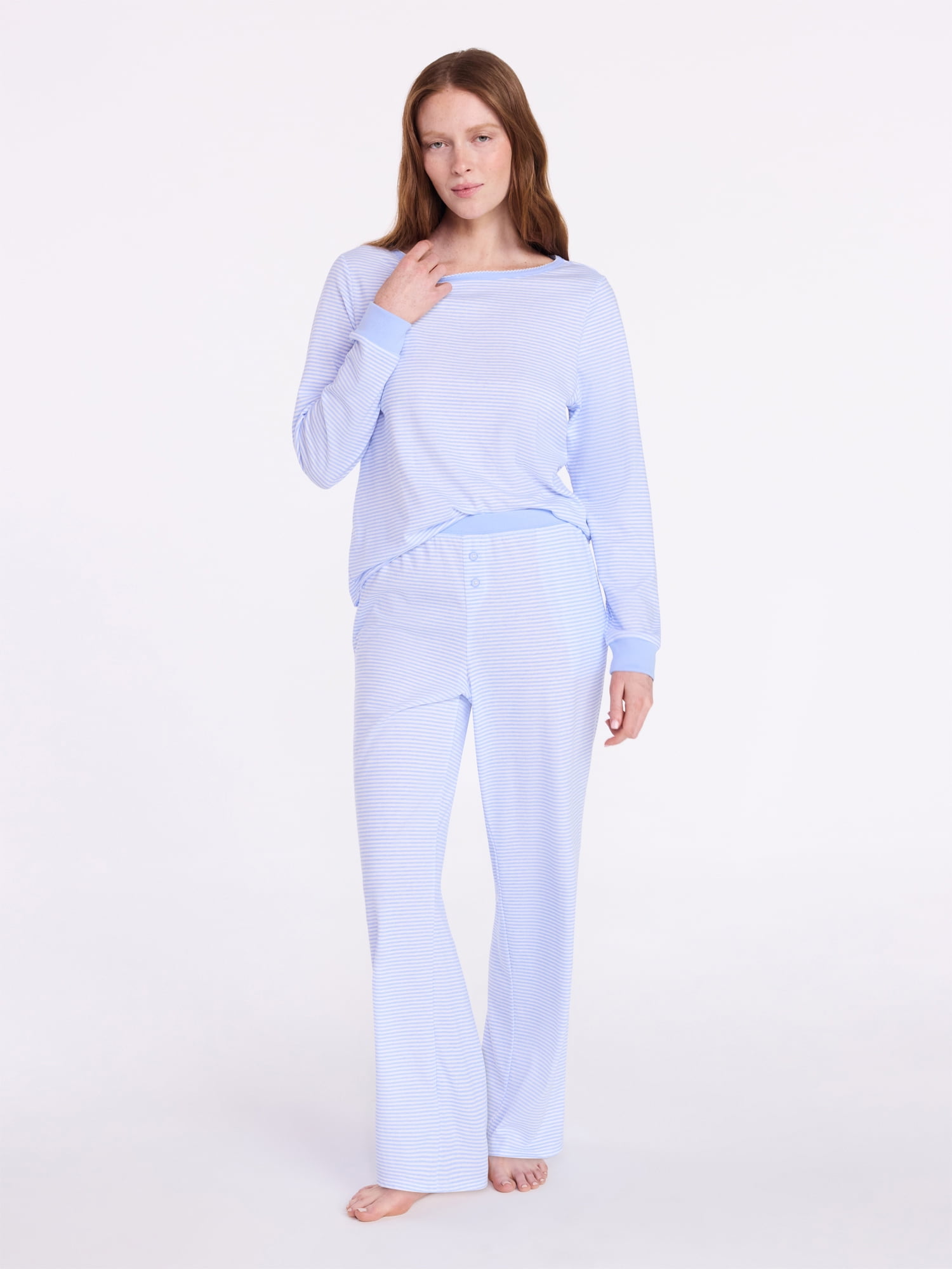 Joyspun Women's Mommy-Daughter Family Matching Cotton Blend Sleep Top and Pants Pajama Set, 2-Piece, Sizes XXS-3X