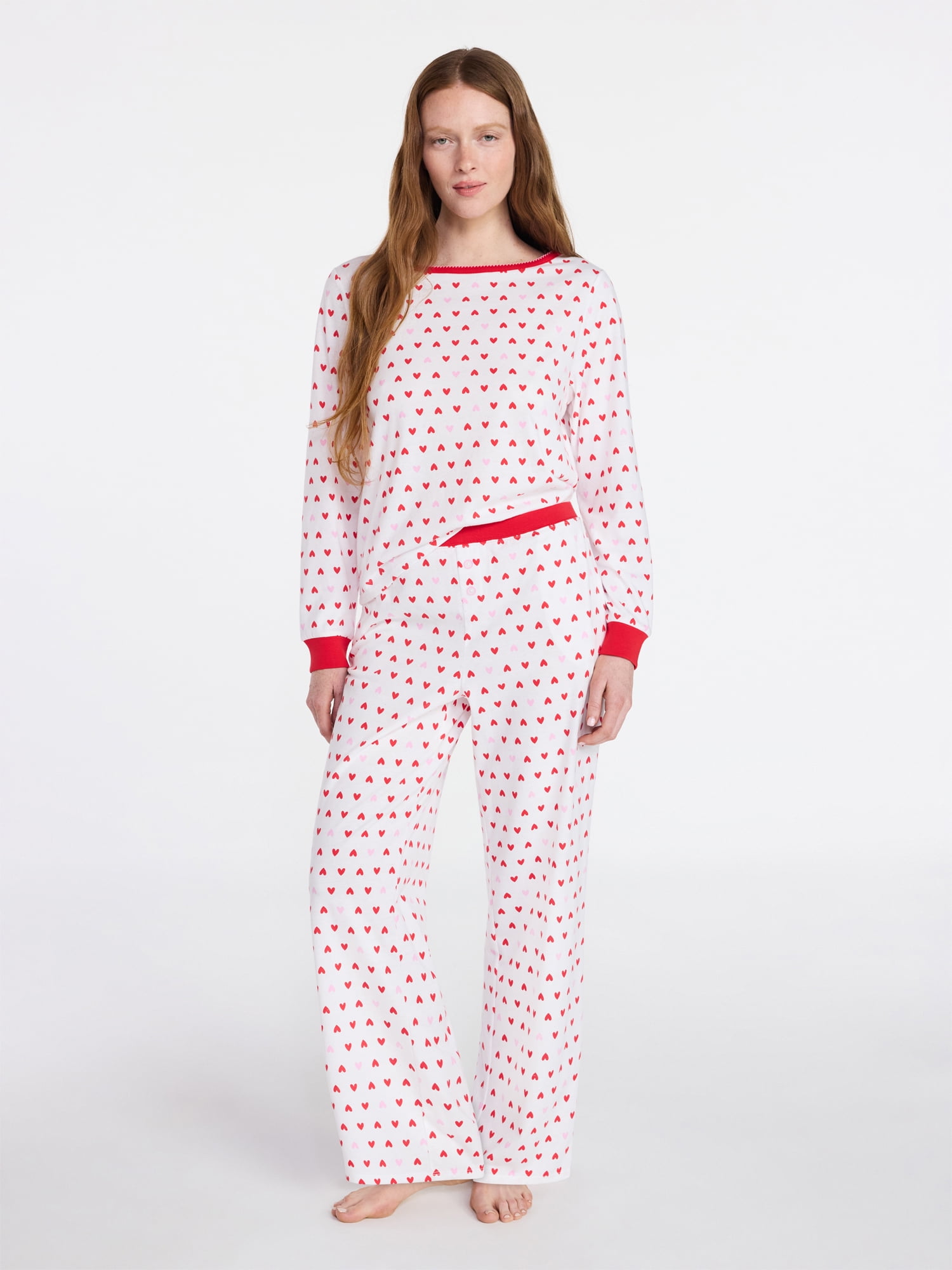 Joyspun Women's Mommy-Daughter Family Matching Cotton Blend Sleep Top and Pants Pajama Set, 2-Piece, Sizes XXS-3X