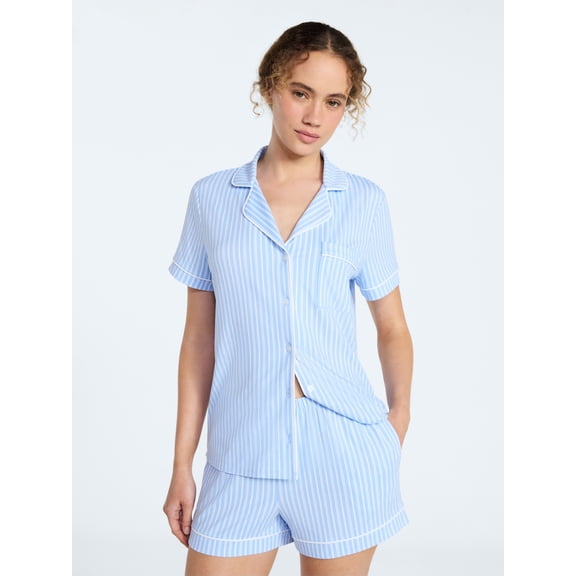Joyspun Women’s Mommy and Me Notch Collar Top and Shorts Family Matching Pajama Set, Sizes XS-3X