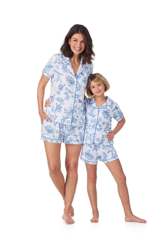 Women’s Mommy and Me Notch Collar Top and Shorts Family Matching Pajama Set, Sizes XS-3X