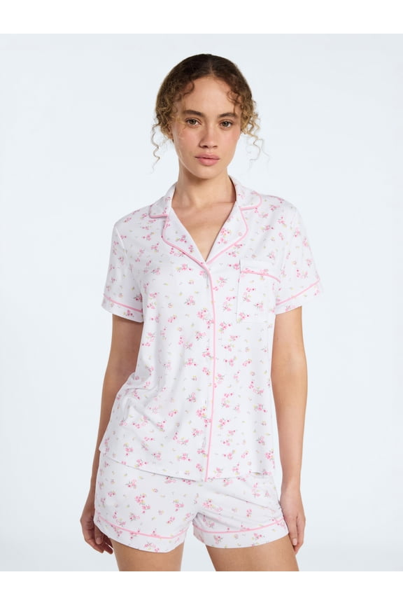 Women’s Mommy and Me Notch Collar Top and Shorts Family Matching Pajama Set, Sizes XS-3X