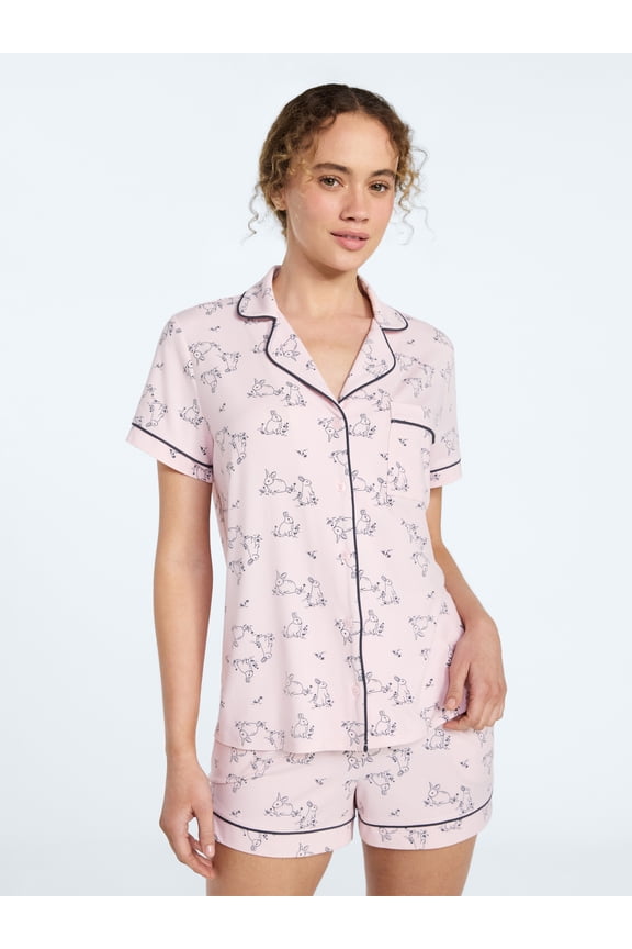 Women’s Mother-Daughter Notch Collar Top and Shorty Shorts Family Matching Pajama Set, Sizes XS-3X