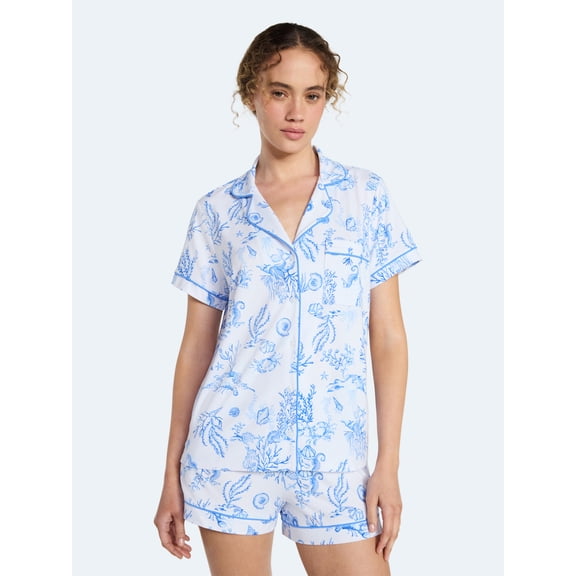 Joyspun Women’s Mother-Daughter Notch Collar Top and Shorty Shorts Family Matching Pajama Set, Sizes XS-3X