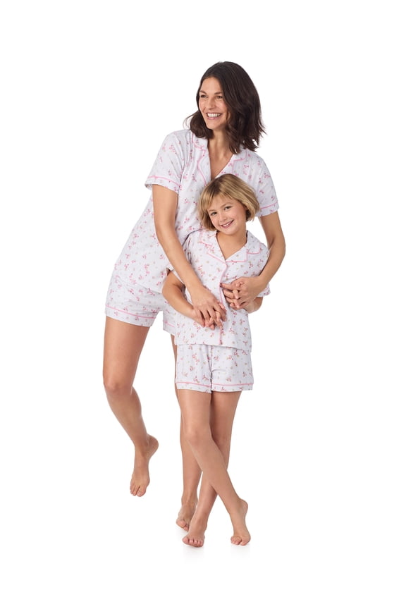 Women’s Mommy and Me Notch Collar Top and Shorts Family Matching Pajama Set, Sizes XS-3X