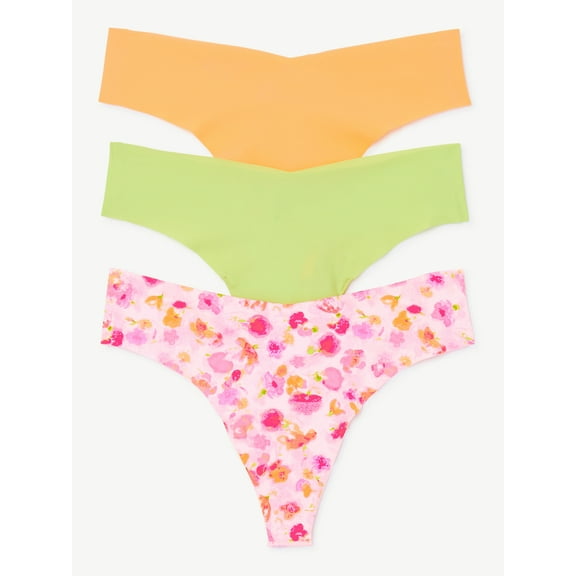 Joyspun Women's No Show Thong Panties, 3-Pack, Sizes XS to 3X