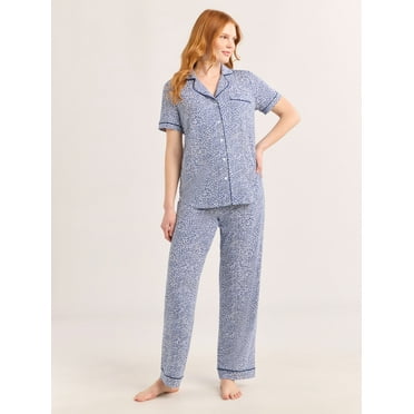 Joyspun Women’s Notch Collar Top & Long Pants Pajama Set, 2-Piece, Sizes S-3X