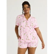 Joyspun Womens Dreamy Soft Collection Notch Collar Top and Shorts Pajama Set, 2-Piece, Sizes XS-3X