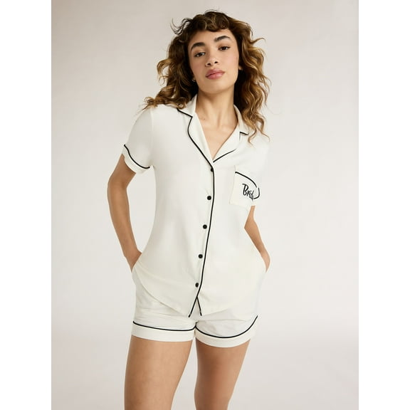 Joyspun Women's Dreamy Soft Collection Notch Collar Top and Shorts Pajama Set, 2-Piece, Sizes XS-3X