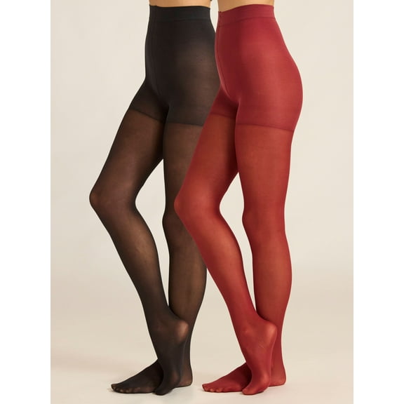 Joyspun Women's Opaque Control Top Tights, 2-Pack, Sizes S-3XL