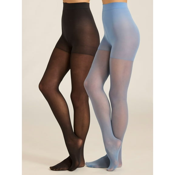 Joyspun Women's Opaque Control Top Tights, 2-Pack, Sizes S-3XL
