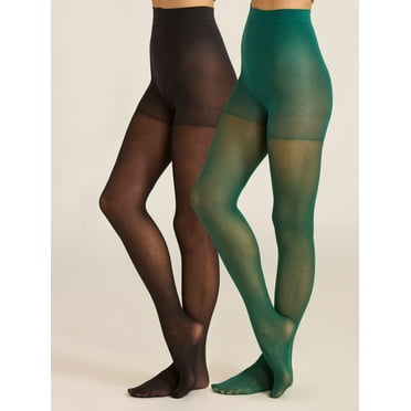 Joyspun Women's Opaque Control Top Tights, 2-Pack, Sizes S-3XL