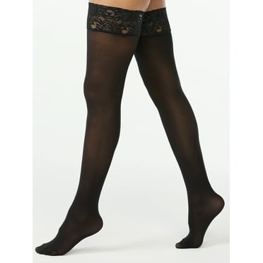 Joyspun Women's Opaque Lace Top Thigh Highs, 2-Pack, Sizes in Regular and Plus