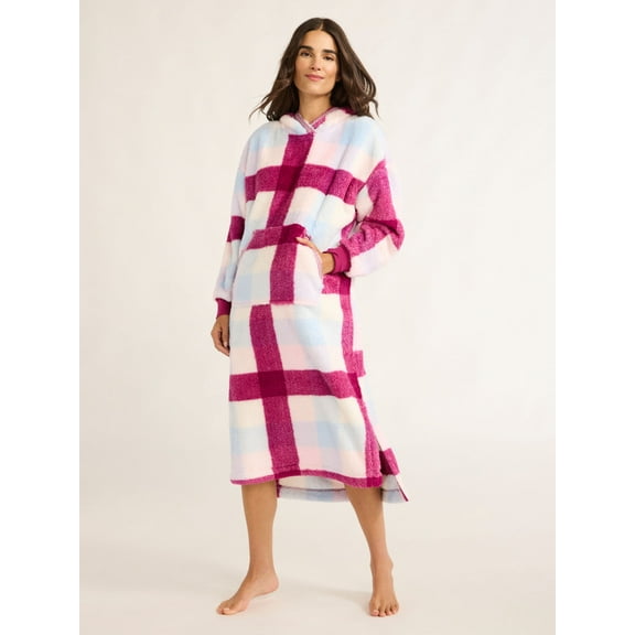 Joyspun Women's Oversized Hooded Plush Lounger, Size XS-3X