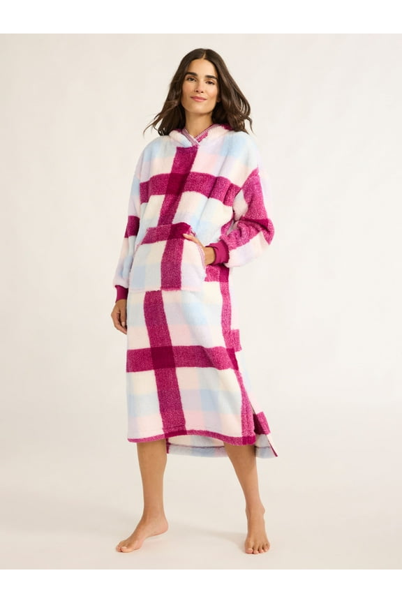 Women's Oversized Hooded Plush Lounger, Size XS-3X