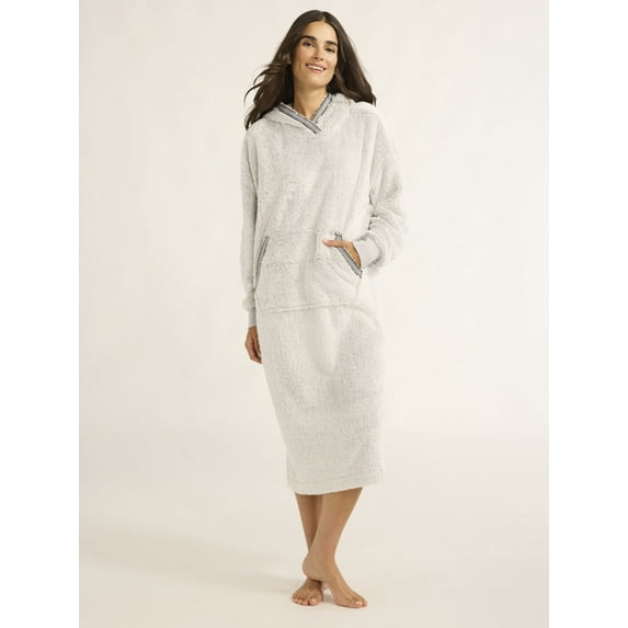 Joyspun Women's Oversized Hooded Plush Lounger, Size XS-3X