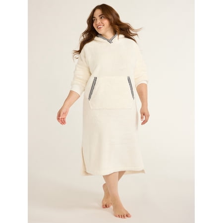 Joyspun Women's Oversized Hooded Plush Lounger, Size XS-3X