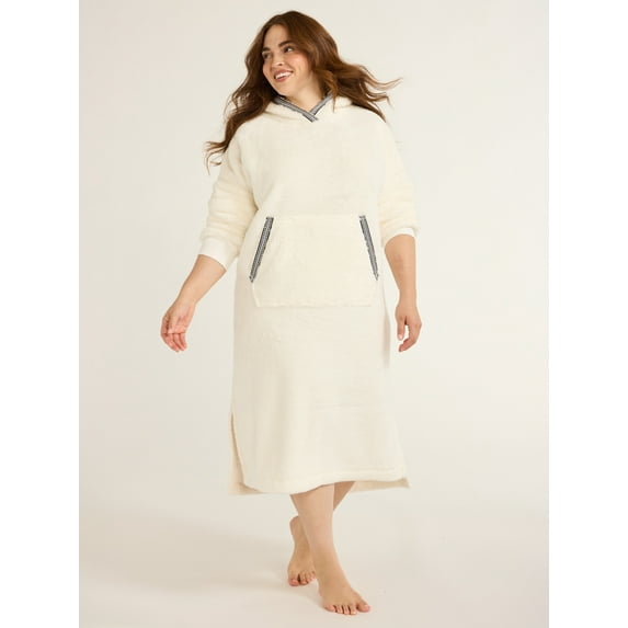 Joyspun Women's Oversized Hooded Plush Lounger, Size XS-3X