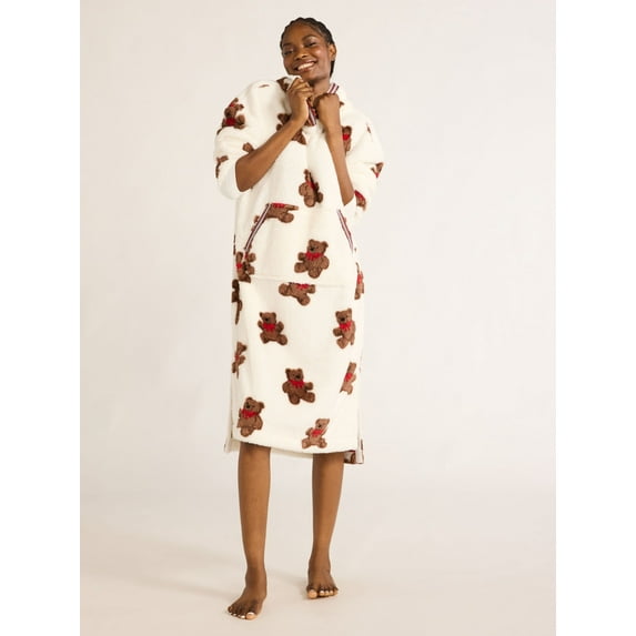 Joyspun Women's Oversized Hooded Plush Lounger, Size XS-3X