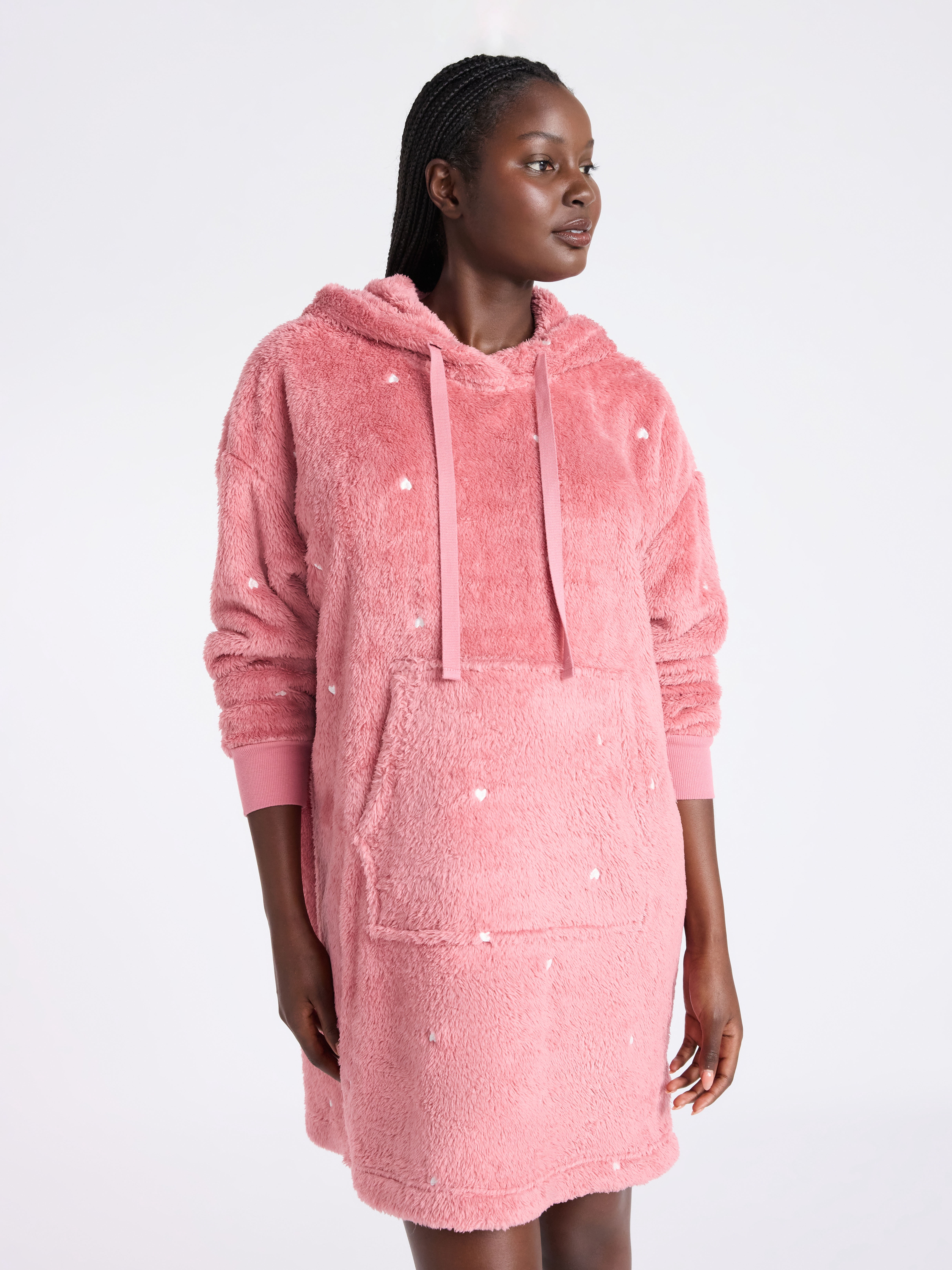 Joyspun Women's Oversized Hooded Plush Lounger, Size XS-3X