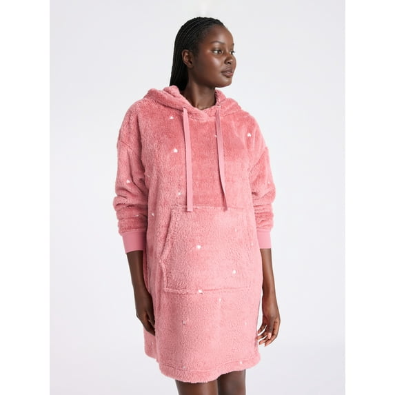 Joyspun Women's Oversized Hooded Plush Lounger, Size XS-3X