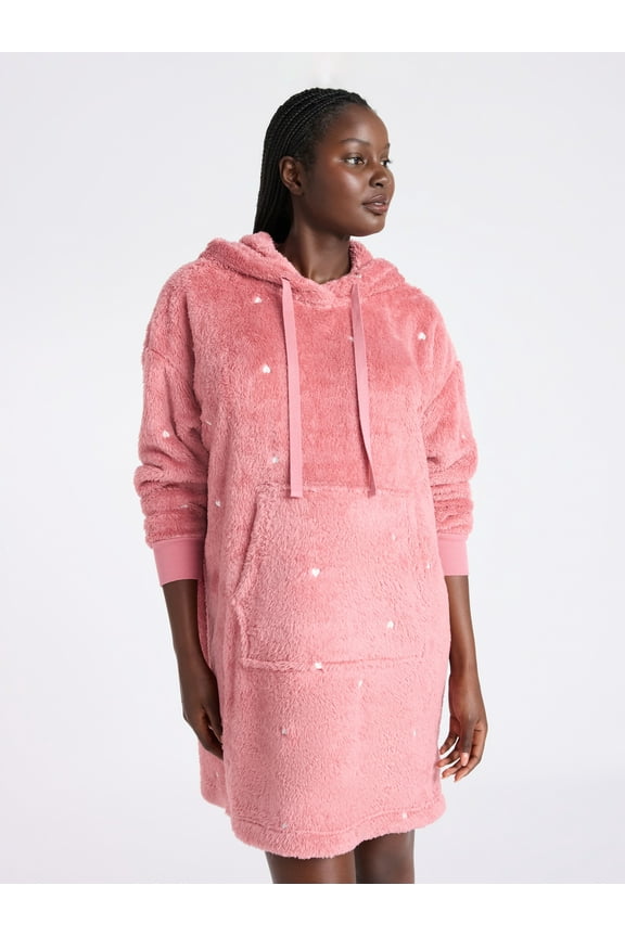 Women's Oversized Hooded Plush Lounger, Size XS-3X