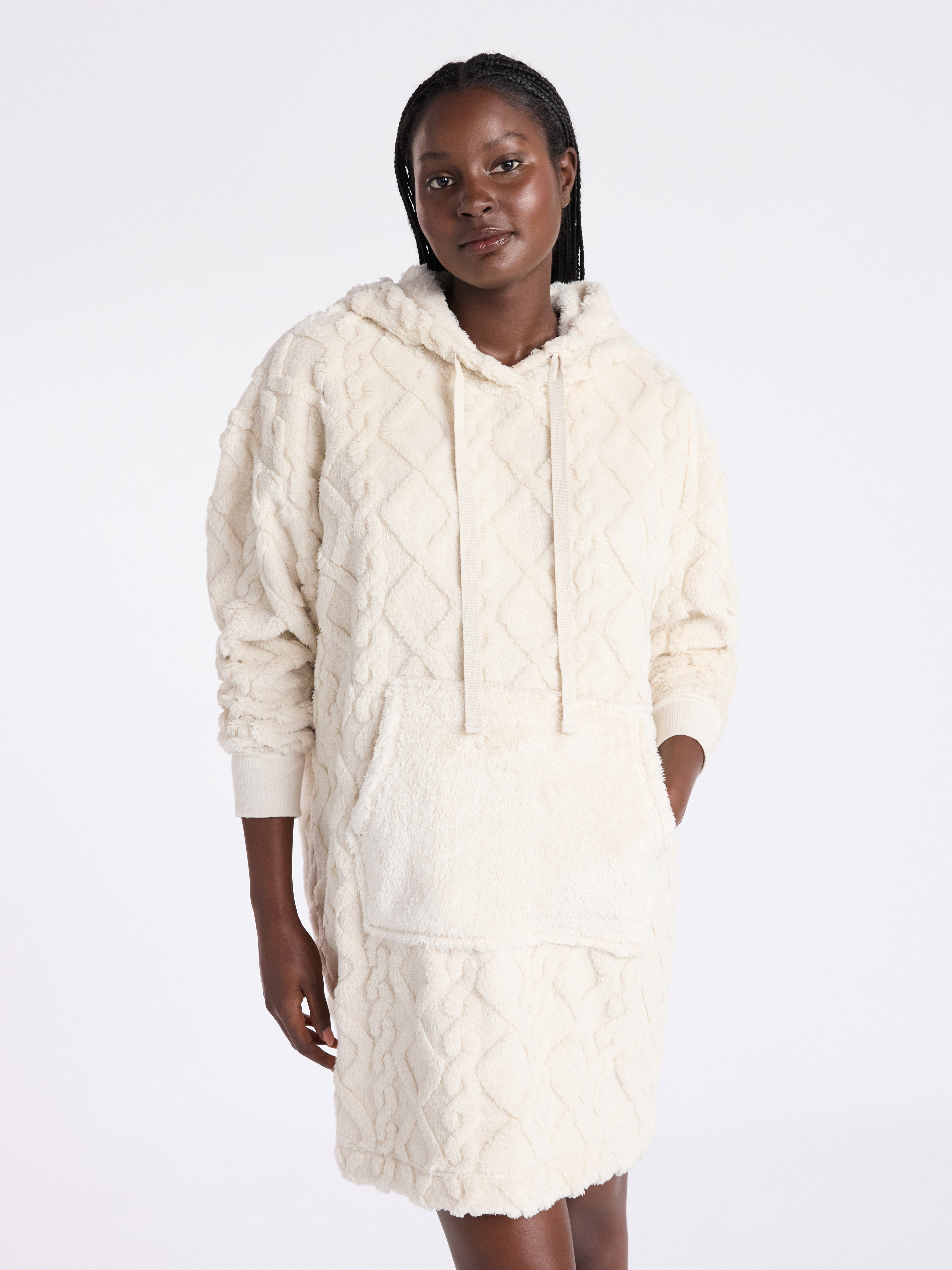 Joyspun Women's Oversized Hooded Plush Lounger, Size XS-3X