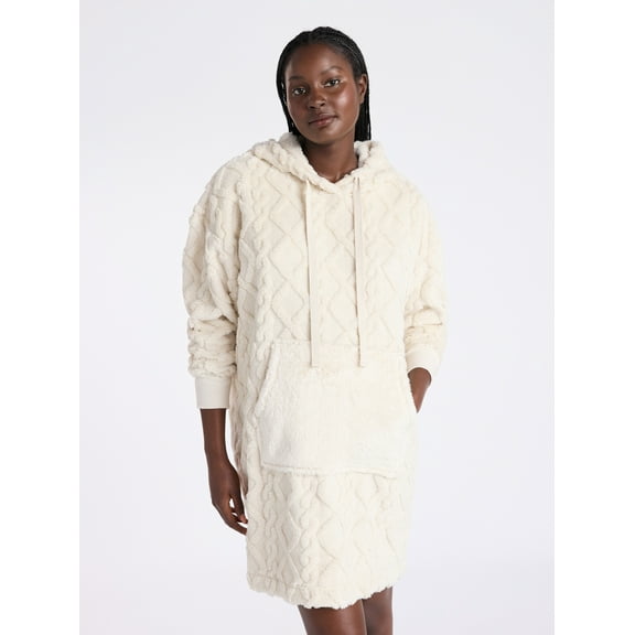 Joyspun Women's Oversized Hooded Plush Lounger, Size XS-3X
