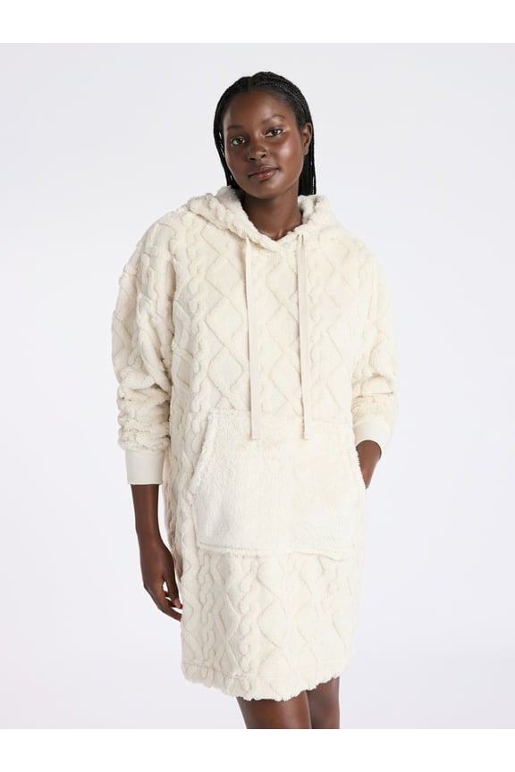 Women's Oversized Hooded Plush Lounger, Size XS-3X