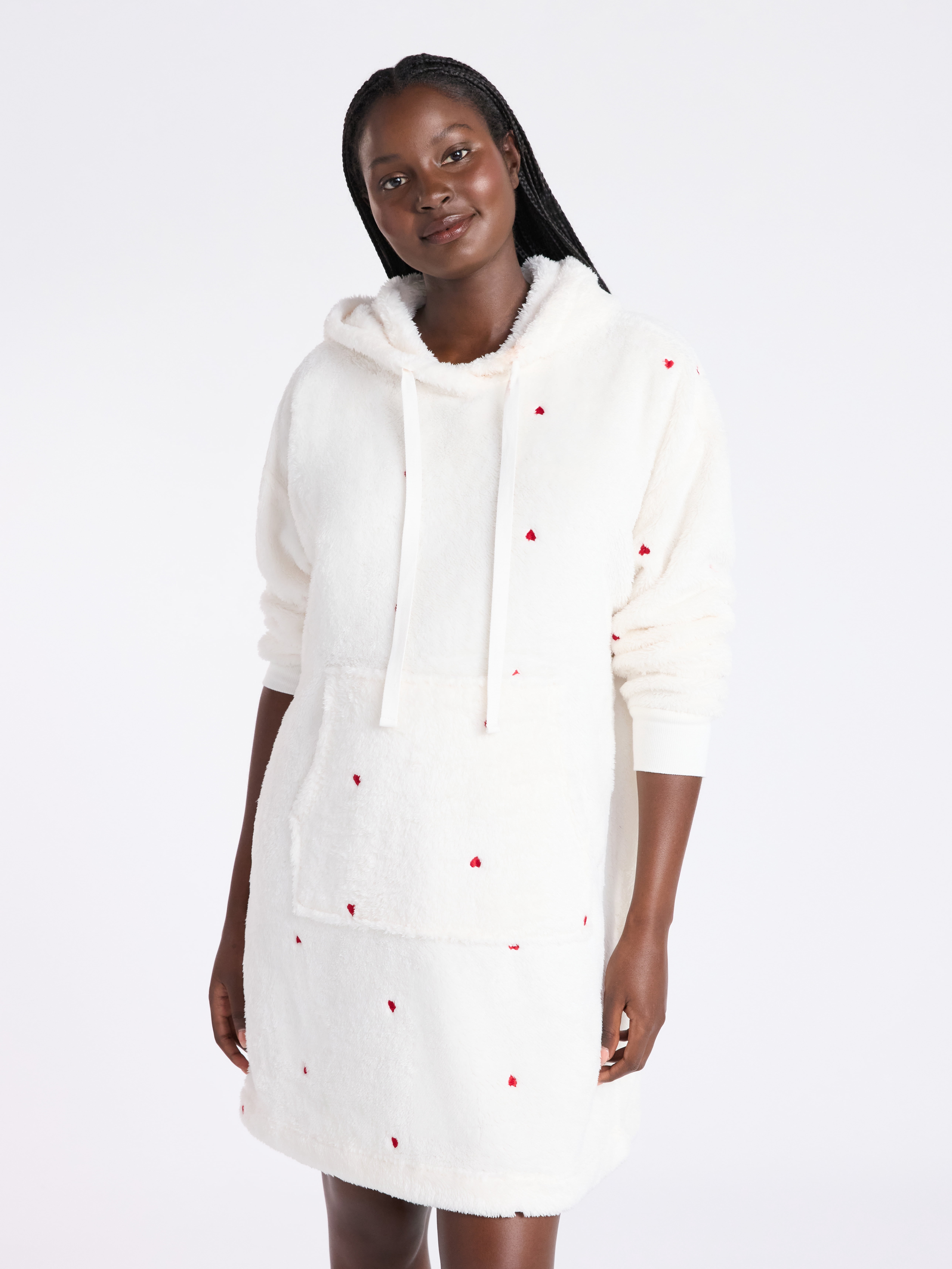 Joyspun Women's Oversized Hooded Plush Lounger, Size XS-3X