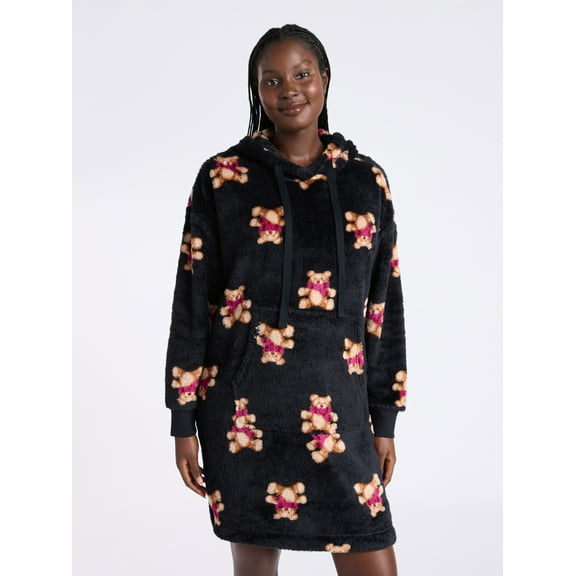 Joyspun Women's Oversized Hooded Plush Lounger, Size XS-3X