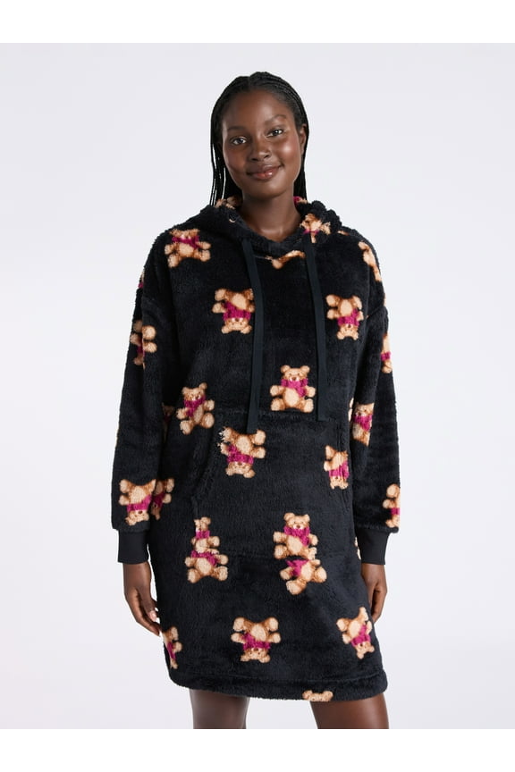 Women's Oversized Hooded Plush Lounger, Size XS-3X