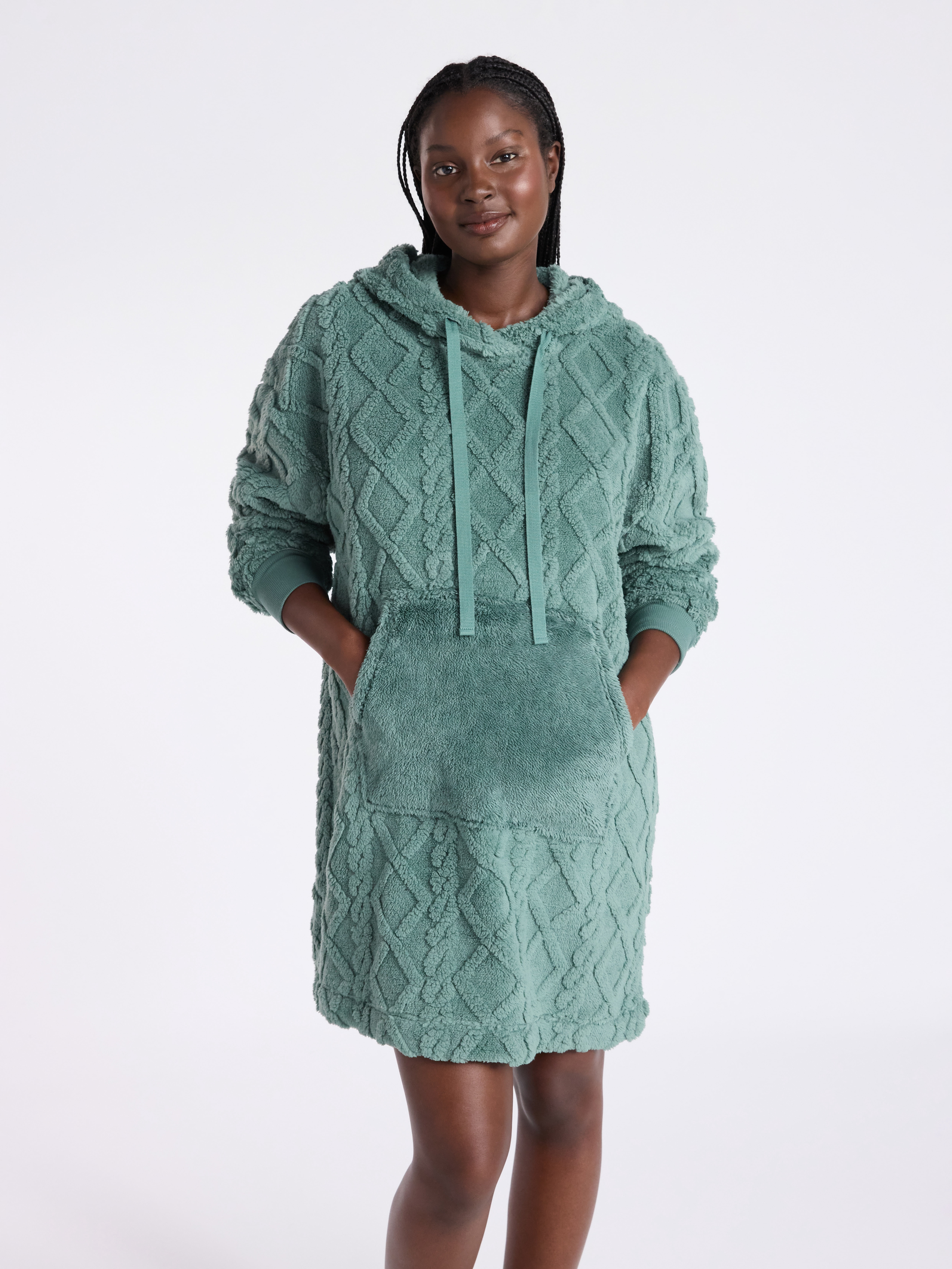 Joyspun Women's Oversized Hooded Plush Lounger, Size XS-3X