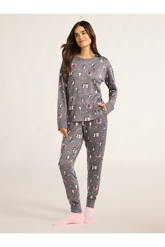 Women's Pajama Top, Joggers and Socks Pajama Gift Set, 3-Piece, Sizes S-3X