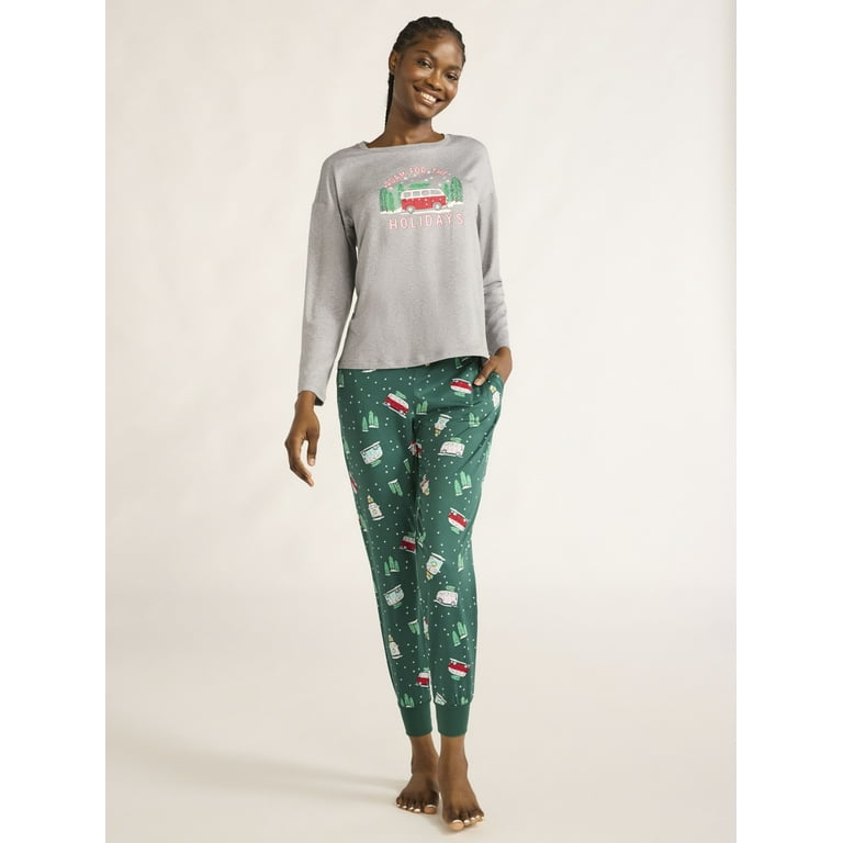 Joyspun Women s Long Sleeve Tee and Jogger Pants Pajama Set 2 Piece Sizes S 3X Walmart