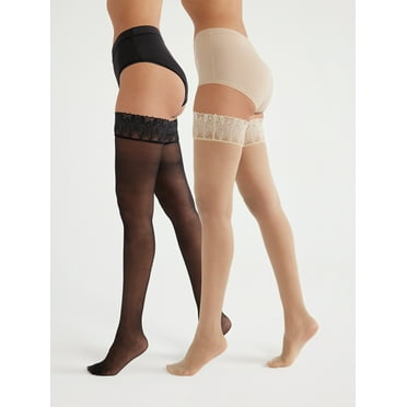 Joyspun Women's Peacock Lace Thigh Highs, 2-Pack, Sizes in Regular and Plus