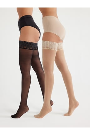 Women's Peacock Lace Top Thigh High Stockings, 2-Pack