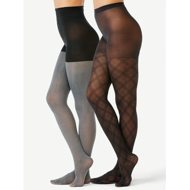 Joyspun Women's Plaid and Opaque Tights, 2-Pack, Sizes S to 3XL