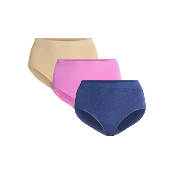 Joyspun Women's Plus Seamless Brief Panties, 3-Pack, Sizes 1X-5X