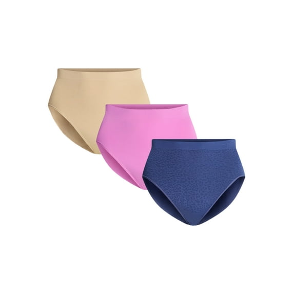 Joyspun Women's Plus Seamless Hi-Cut Panties, 3-Pack, Sizes 1X-5X