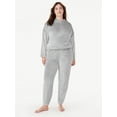 Joyspun Women’s Plush Hooded Top and Pants, 2Piece Pajama Set, Sizes